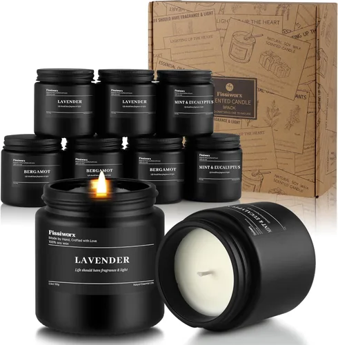 Miniatura 18 de Fissiworx Juego de 2 velas perfumadas de lavanda, cera de soja natural vertida a mano, 60 horas de combustión de larga duración, relaja y alivia