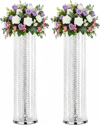 Miniatura 11 de Jarrones de boda de metal de 35.4 pulgadas de alto para centros de mesa: juego de 2 soportes de flores con cristales acrílicos, elegantes soportes