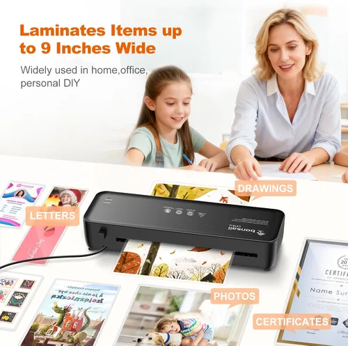 Miniatura 5 de Bonsaii Laminadora, máquina laminadora térmica de 9 pulgadas con tecnología Never Jam para documentos/pósters/fotos, máquina laminadora personal