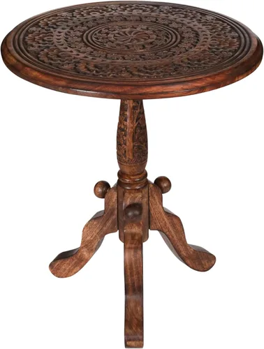 Miniatura 9 de Mesa de café de madera, mesa auxiliar con pilar individual, mesa pequeña, mesita de noche, mesa lateral, mesa de cabecera, mesa lateral de sala