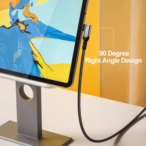 Miniatura 4 de Fasgear Cable USB C a USB C 3.1 Gen 2 de 1,8 m, tipo C de 90 grados, cable de 100 W, salida de video 4K a 60 Hz, cable de carga de 5 A compatible 1