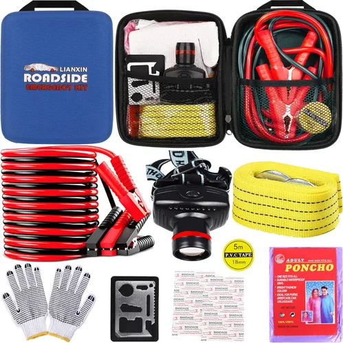Miniatura 13 de LIANXIN Kit de herramientas de emergencia en carretera para automóvil, kits de emergencia para vehículos automóviles, con kit de cables de puente