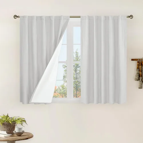 Miniatura 122 de LAMIT Cortinas de lino natural 100 % opacas para ventana, para dormitorio, 45 pulgadas, cortinas térmicas con textura de lino estilo granja