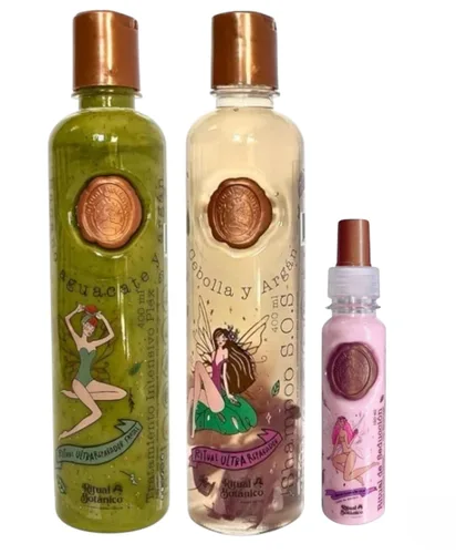 RITUAL BOTANICO Kit 3 Crecimiento Acelerado y Ultra Reparador S.O.S: Champú de Cebolla, Acondicionador Intensivo PLEX, Termoprotector para Cabello