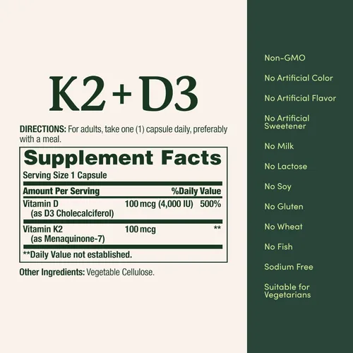 Miniatura 5 de Suplemento de Vitamina D3 K2 de Nature’s Bounty, 4000 UI de Vitamina D3 más 100 mcg de Suplementos de Vitamina K para Adultos para el Apoyo
