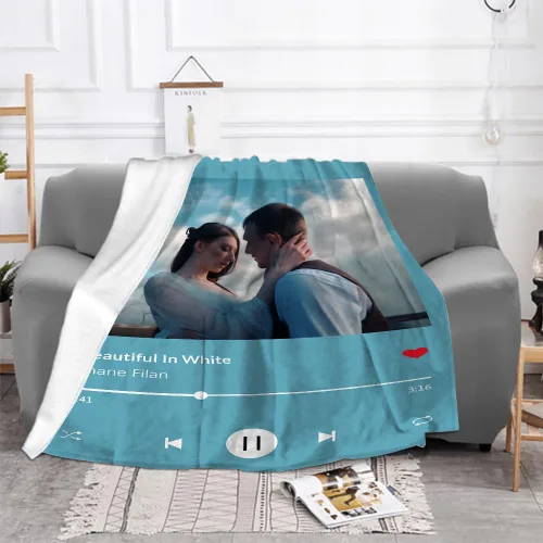 Miniatura 2 de Manta de fotos personalizada, manta musical con foto personalizada y estilo de canción favorita, mantas de imagen personalizadas para familiares