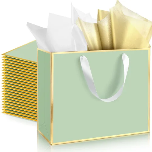 Miniatura 24 de ReliThick Paquete de 12 bolsas de regalo de papel metálico con asas y papel de seda de 11.8 x 10 x 4 pulgadas, bolsa de agradecimiento para Azul