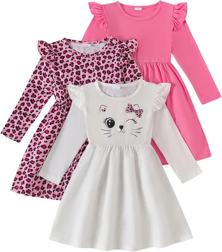 Miniatura 24 de Vestidos para niñas Vestidos para niñas pequeñas Paquete de 3 Vestido casual de fiesta con estampado patinador acampanado tipo A Vestido de verano