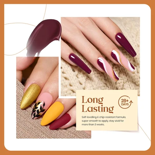 Miniatura 3 de Beetles - Juego de esmalte de uñas en gel otoñal, 6 colores, burdeos, marrón, amarillo, con purpurina, naranja, dorado, para uso con lámpara UV/LED