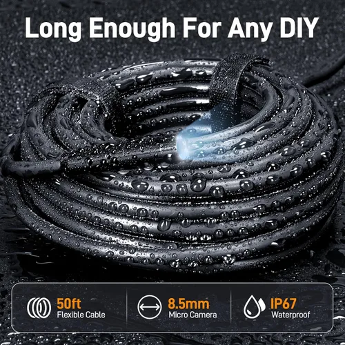 Miniatura 6 de Teslong Cámara de boroscopio USB-C de 50 pies con luz, solo compatible con teléfonos Android iPhone 15/16/17, endoscopio flexible impermeable de 50