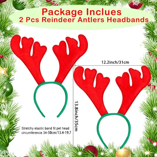 Miniatura 2 de Propsicle Diadema de cuernos de reno de Navidad para accesorios de disfraces de Navidad (paquete de 2) decoración de fiesta de Navidad