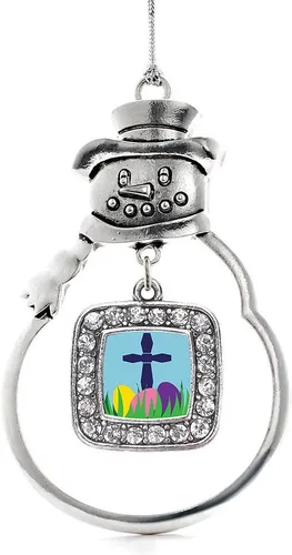 Miniatura 191 de Inspired Silver - Adorno de rodillo de reina - Adorno cuadrado de plata con muñeco de nieve con joyas de circonita cúbica