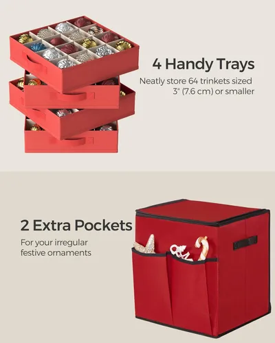 Miniatura 4 de SONGMICS Caja de almacenamiento de adornos navideños, con lateral abierto, contenedor de almacenamiento de Navidad apilable con tapa, 4 bandejas