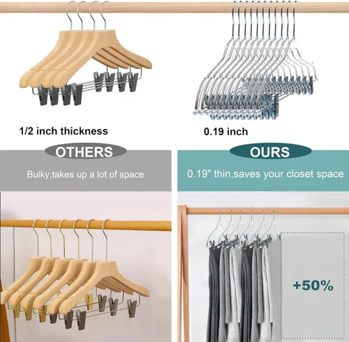 Miniatura 3 de Perchas de plástico transparente para pantalones con clips, paquete de 5 unidades, ganchos giratorios y muescas para faldas, perchas acrílicas que