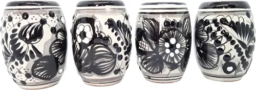 Miniatura 7 de Vasos de chupito Talavera en forma de barril: juego de 4 caballitos de cerámica floral pintados a mano, 2 oz, auténtica cerámica mexicana
