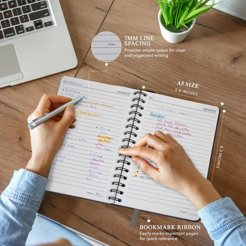 Miniatura 2 de Nextnoid Cuaderno de espiral forrado para mujeres y hombres, tamaño A5 (5.8 x 8.3 pulgadas), 170 páginas, cuadernos de tapa dura para trabajo y toma
