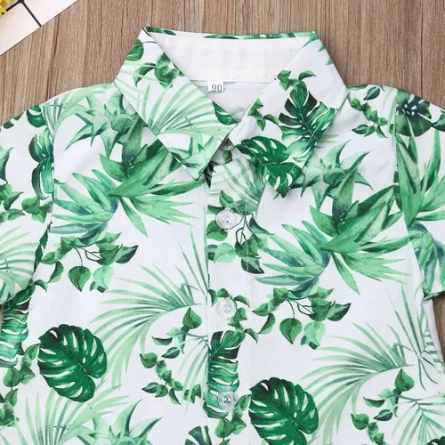 Miniatura 17 de Conjunto de camisa de manga corta con botones y pantalones cortos casuales con diseño de flamingo, para bebés y niños de 1 a 6 años, atuendos