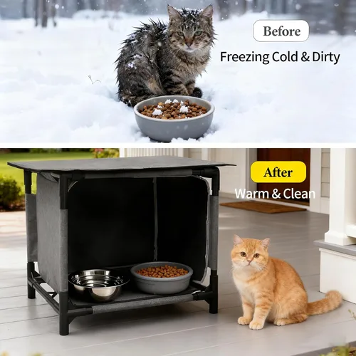 Miniatura 5 de Casa impermeable para gatos para estación de alimentación de gatos al aire libre, resistente a la intemperie, para gatos callejeros, gatos salvajes