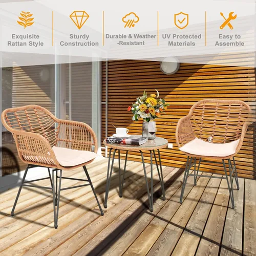 Miniatura 7 de Tappio Juego de muebles de mimbre para exteriores, 3 piezas, para patio, bistró, muebles de balcón, juegos de conversación de ratán, juego de sillas