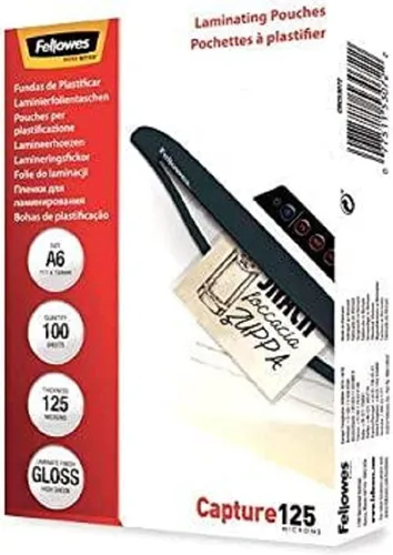 Fellowes 100 bolsas de laminación A6 de 125 micrones (2 x 125 micrón), bolsas de laminación en caliente brillantes