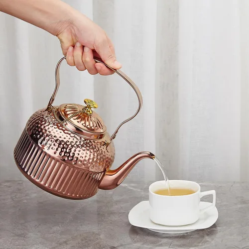 Miniatura 4 de SANQIAHOME Tetera antigua de acero inoxidable de 1.2L (40Oz) con infusor de cobre