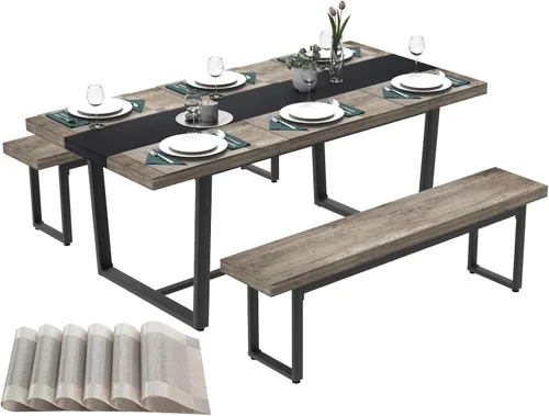 Miniatura 9 de STHOUYN Mesa de comedor grande de 71 pulgadas y 6 pies para mesa de comedor de 6 y 8 asientos, cocina moderna rectangular estilo casa de campo, Gris