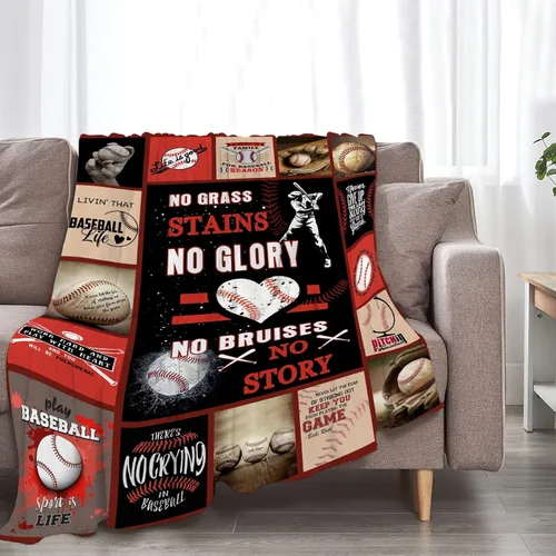 Miniatura 2 de Manta de Béisbol Regalo de Béisbol para Niños Suave Cálida Decoración de Béisbol Deportiva Manta de Sofá de Vellón Polar Felpa Esponjosa Ligera