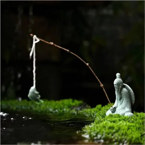 Miniatura 7 de livelyfish Little Fisherman Figurines Sandstone Chinese Miniatura Fisherman Statua Ornamento para pecera, micro paisaje, bonsái, decoración