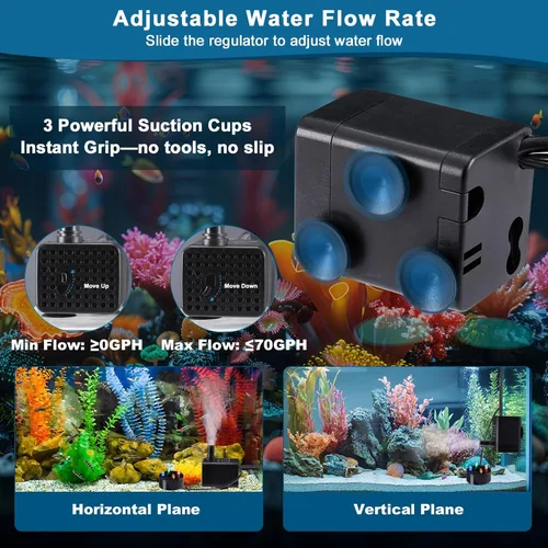 Miniatura 4 de Mini bomba sumergible de 70 GPH con luces LED (260 L/H, 3 W), bomba de agua sumergible para acuario ultra silenciosa, bombas de fuente de estanque