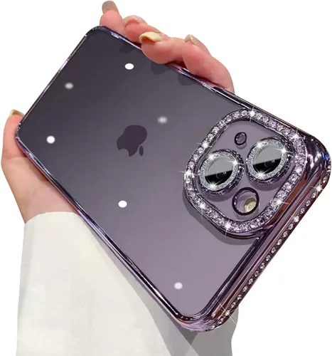 Miniatura 30 de Funda compatible con iPhone 11 Pro Max con protector de lente de cámara de diamante con purpurina, bonita funda de cristal transparente a prueba