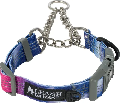Miniatura 13 de Leash Boss Collar Martingale para perros – Cadena de acero Collar de nailon reflectante para perros grandes, medianos y pequeños Collar de Azul