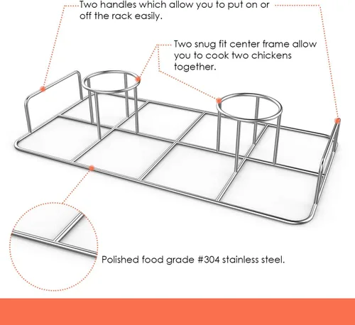 Miniatura 3 de Estante Doble para Pollo con Latas de Cerveza y Cepillo de Aceite de Silicona, Soporte de Acero Inoxidable para Pollo Doble para Ahumador