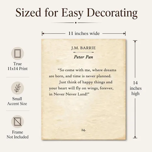 Miniatura 3 de Lone Star Art Peter Pan - So Come With Me Where Dreams Are Born - J.M. Barrie - 11x14 Unframed Typography Book Page Print - Great Neverland Gift &