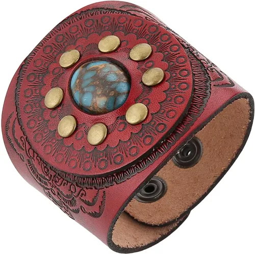 Miniatura 9 de HZMAN Pulsera de cuero turquesa vintage, ajustable, punk, girasol, para hombres y mujeres