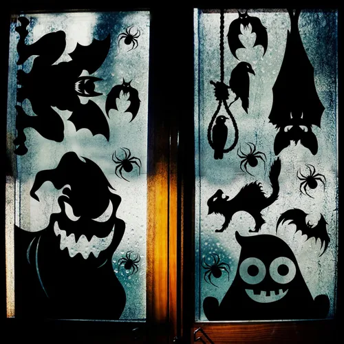 Miniatura 8 de CCINEE Calcomanía para ventana gigante de Halloween se aferra a la ventana, calcomanías para la decoración de Halloween Suministro 10 piezas #1