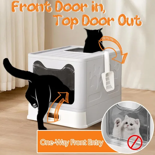 Miniatura 2 de Caja de arena cerrada para gatos con tapa cubierta de salida superior, caja de arena de acero inoxidable de metal a prueba de fugas e inodora, fácil