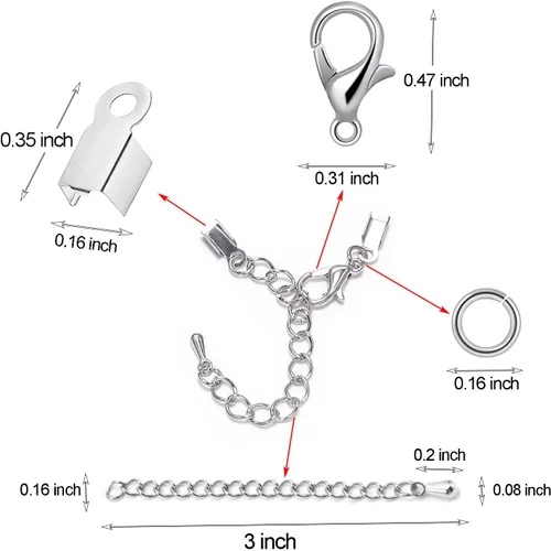 Miniatura 3 de Juego de 580 piezas de accesorios para fabricación de joyas, incluye 250 conectores de anillo de salto abiertos, 250 tapas de extremo de cable Plata