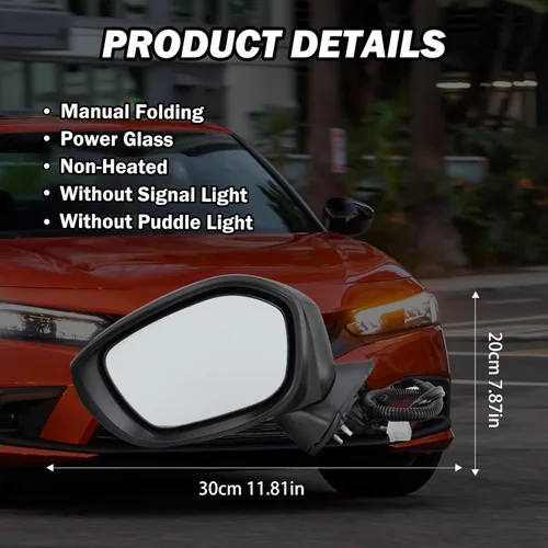 Miniatura 2 de Espejo lateral izquierdo del conductor compatible con Honda Civic Sedan/Hatchback 2022, 2023, 2024, 2025, espejos con cristal eléctrico, sin 3