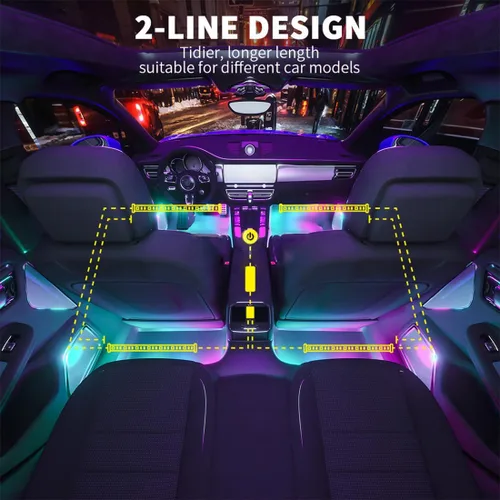 Miniatura 6 de Luces LED para coche, luces inteligentes para interior del coche con control por aplicación, luces de atmósfera para coche, luces LED interiores