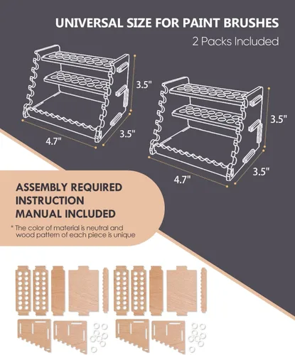 Miniatura 4 de tinctor Soporte de Pincel de Pintura de Madera para 44 Pinceles - Soporte de Escritorio Organizador de Pinceles, Estante de Sujeción