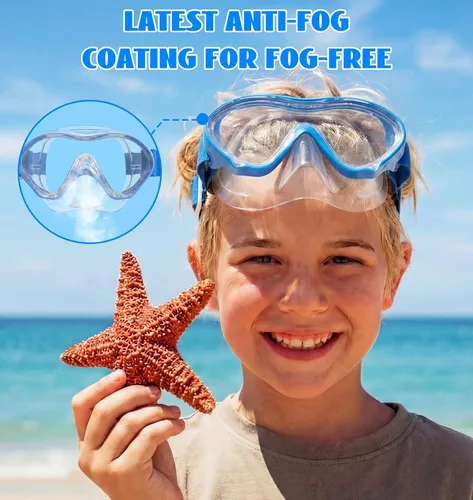 Miniatura 6 de Aegend Gafas de natación para niños con cubierta de nariz para niños de 3 a 15 años, correa de tela tejida, antivaho sin fugas