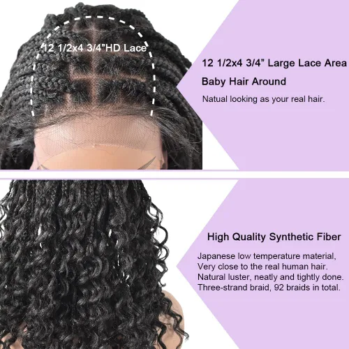 Miniatura 4 de Pelucas trenzadas de encaje suizo hechas a mano de 18 pulgadas con cabello de bebé para mujeres negras, pelucas de cabello sintético Kanekalon