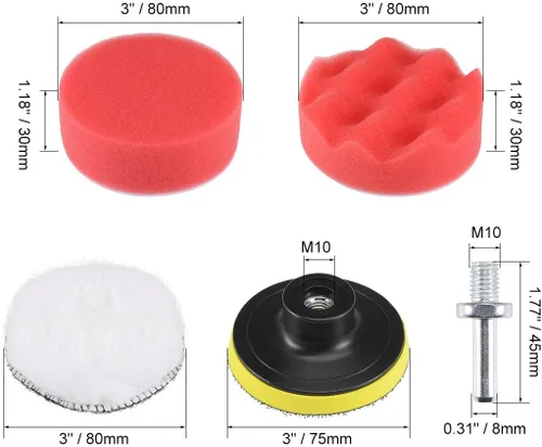 Miniatura 2 de uxcell Kit de almohadilla de pulido de taladro de espuma de 3 pulgadas, 7 almohadillas de esponja onduladas, 1 almohadilla de lana, 1 almohadilla