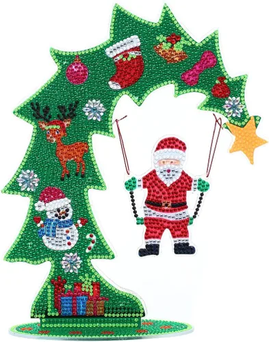 YEESAM Art Kit de pintura de diamantes de imitación para árbol de Navidad, luminoso, árbol de Navidad y mesa de Papá Noel, 10.6 pulgadas, decoración