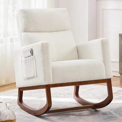 Miniatura 10 de Yaheetech - Silla deslizante de cuero, silla mecedora moderna, silla mecedora de cuero sintético para cuarto de bebé con patas de madera de goma