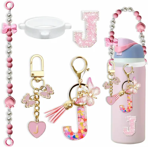 Miniatura 126 de Lindo Juego de Dijes de Letras para Botella de Agua Owala de 24oz, 32oz, 40oz, Owala Kids y Vaso de Café, FreeSip – Incluye Correa con Asa, para Rosa
