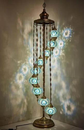 Miniatura 6 de DEMMEX Lámpara de pie con mosaico turco marroquí, 9 globos, 6 pies de alto, lámpara de pie decorativa estilo Tiffany con globos coloridos
