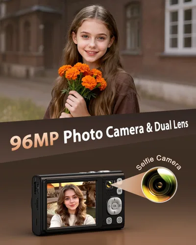 Miniatura 3 de Cámara digital 5K para fotografía con zoom óptico 6X, cámara de enfoque automático de 96 MP para video de YouTube con doble lente, cámaras compactas