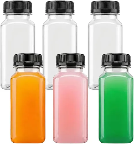 Miniatura 8 de 6 botellas pequeñas de plástico de 2 onzas con tapas, recipientes reutilizables transparentes a granel para bebidas a granel a prueba de fugas