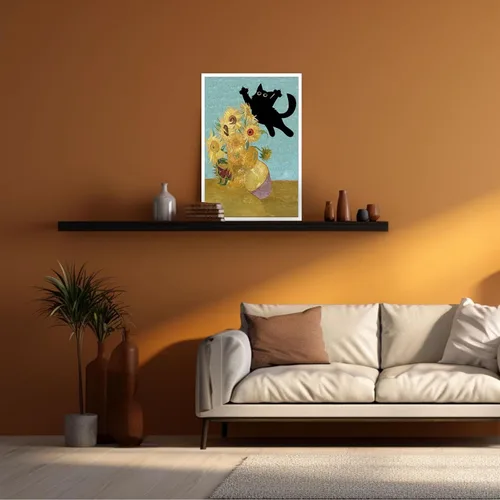 Miniatura 5 de Póster de Arte Gracioso de Gato Negro Vintage Van Gogh Girasol Gato Impreso en Lienzo Arte de Pared de Gato Lindo Estética de Animales